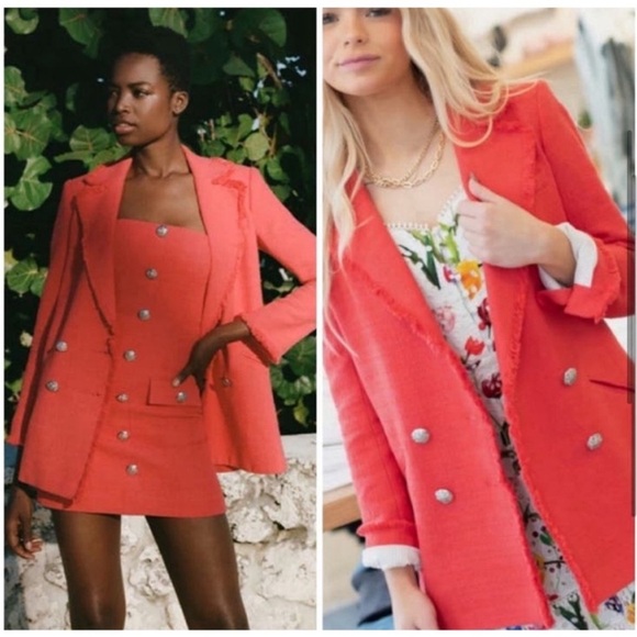 VERONICA BEARD | Nayeli Dickey Blazer Jacket
Tweed Cotton Blend Watermelon Coral - Picture 1 of 10